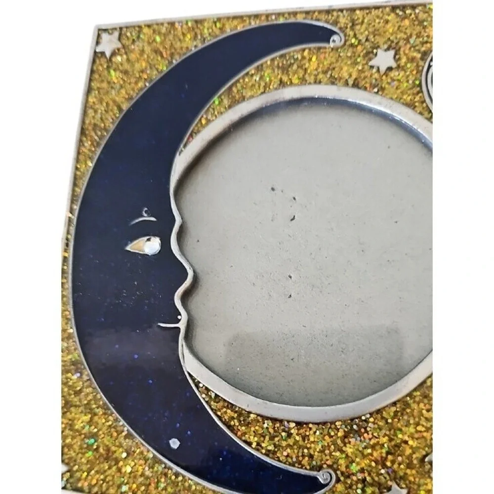 Vintage Celestial Crescent Moon Star Gold Glitter Square Photo Frame 5x5 Y2K